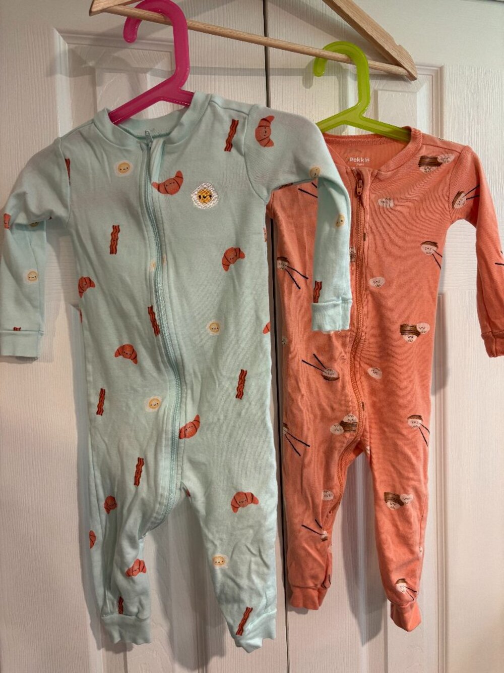 Pekkle Sleeper Pajamas set of 2 Breakfast Food & Dumplings 12M Organic Cotton